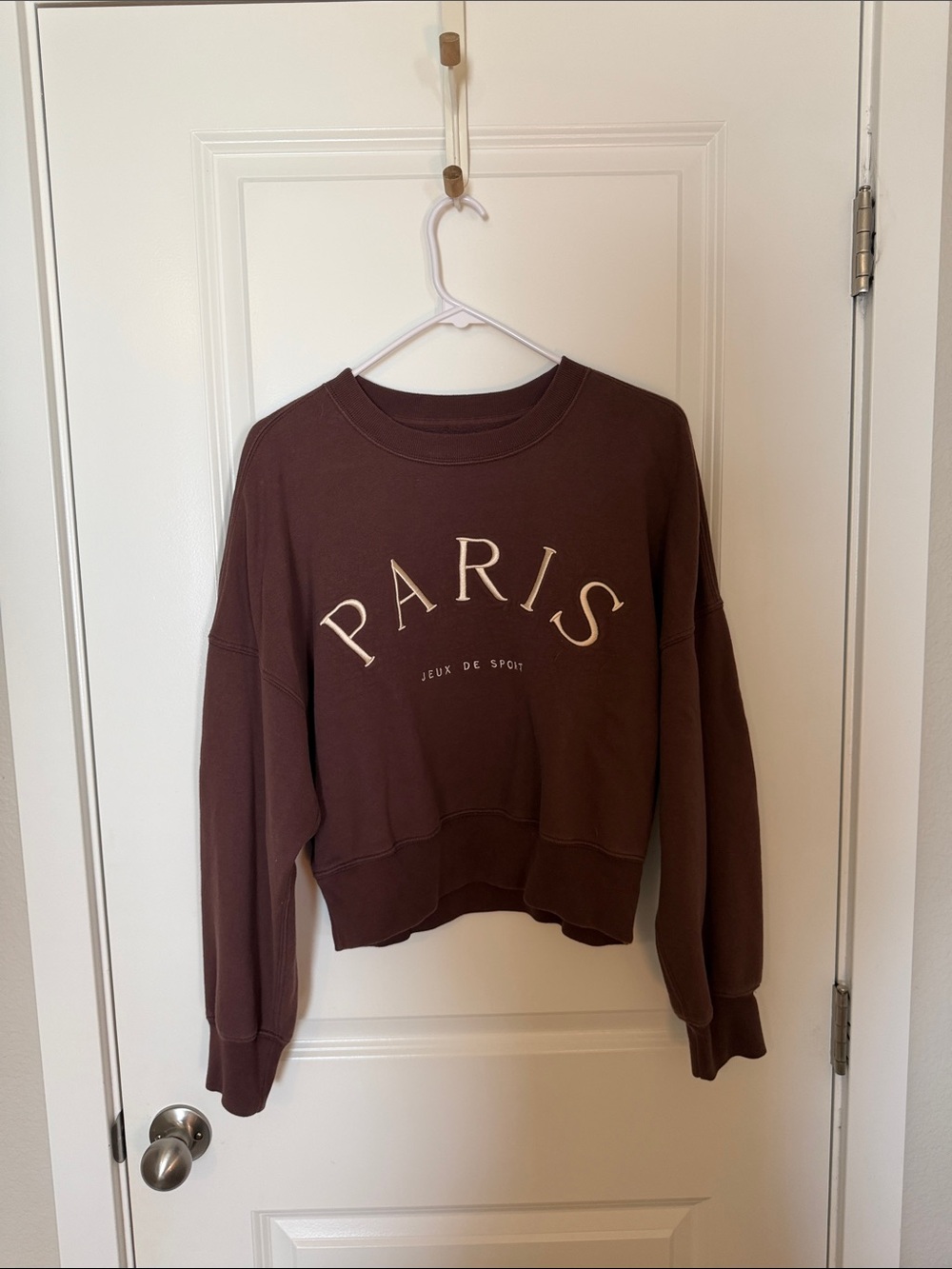 Abercrombie & Fitch Brown Crewneck Sweatshirt with Cream PARIS Print